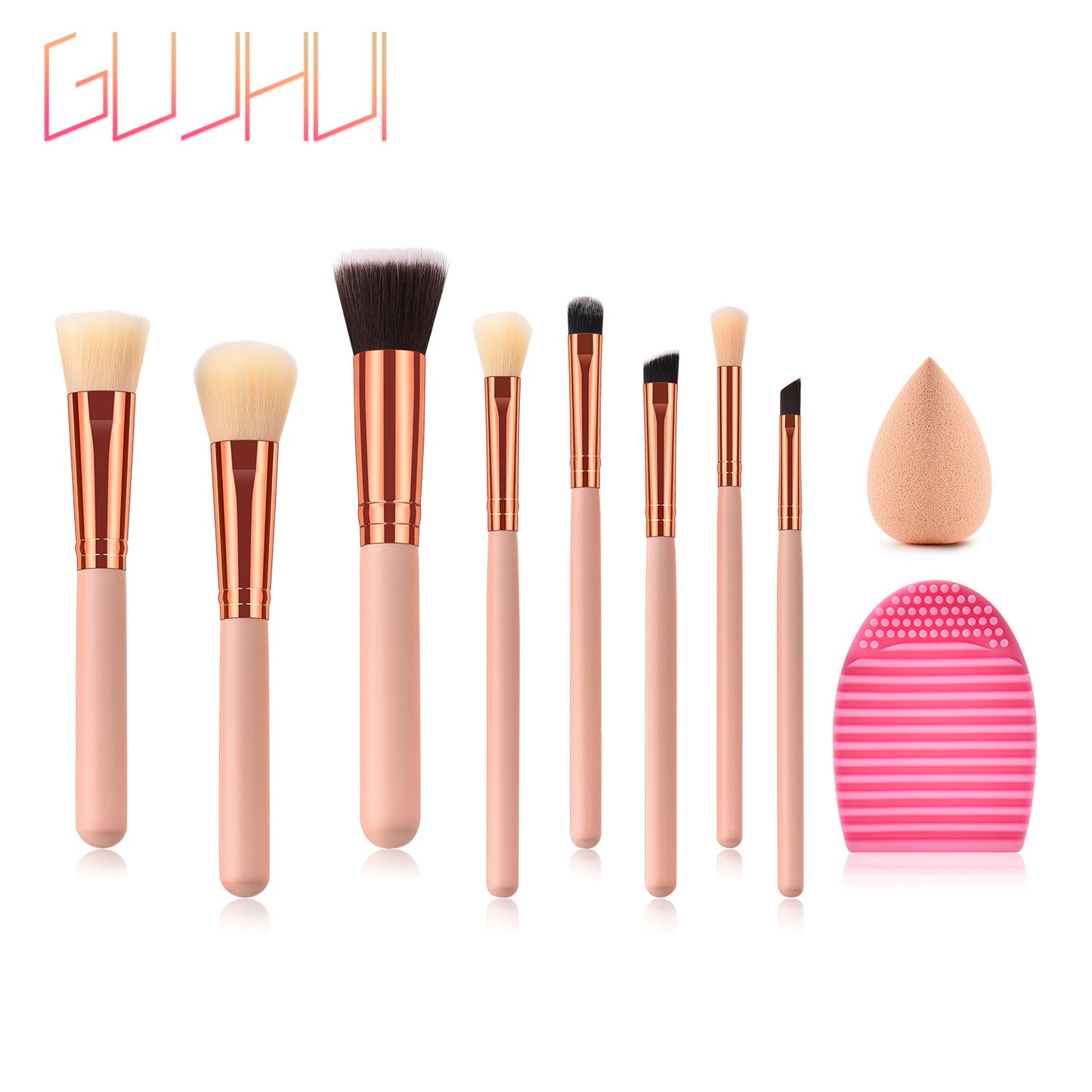 8 makeup brushes, beauty tools, powder gold, water drop puff, scrub egg set