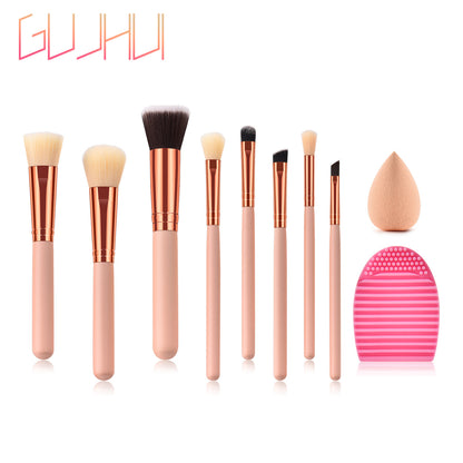 8 makeup brushes, beauty tools, powder gold, water drop puff, scrub egg set