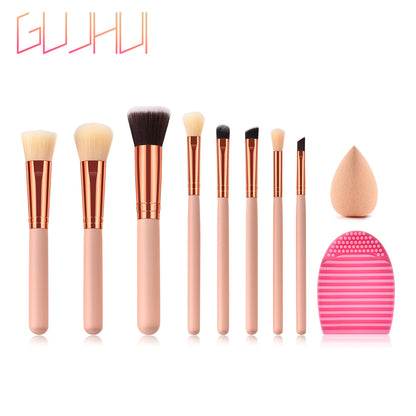 8 makeup brushes, beauty tools, powder gold, water drop puff, scrub egg set
