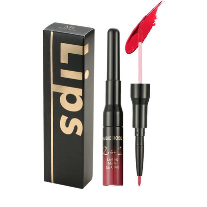 New MUSIC ROSE two-in-one lip gloss + lip liner matte non-stick liquid lipstick double-ended lip gloss pen