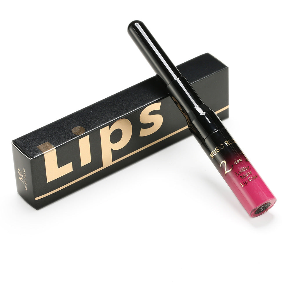 New MUSIC ROSE two-in-one lip gloss + lip liner matte non-stick liquid lipstick double-ended lip gloss pen