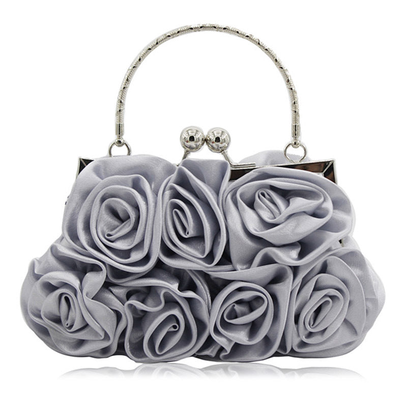 satin flower cloth bag handmade sewing 14 roses dinner bag satin cloth dress bag bride bag Damenhandtaschen, Damen-Clutch-Taschen, Satin, Hochzeit, Party, Valentinstag, Blumenmuster