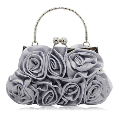 satin flower cloth bag handmade sewing 14 roses dinner bag satin cloth dress bag bride bag Damenhandtaschen, Damen-Clutch-Taschen, Satin, Hochzeit, Party, Valentinstag, Blumenmuster