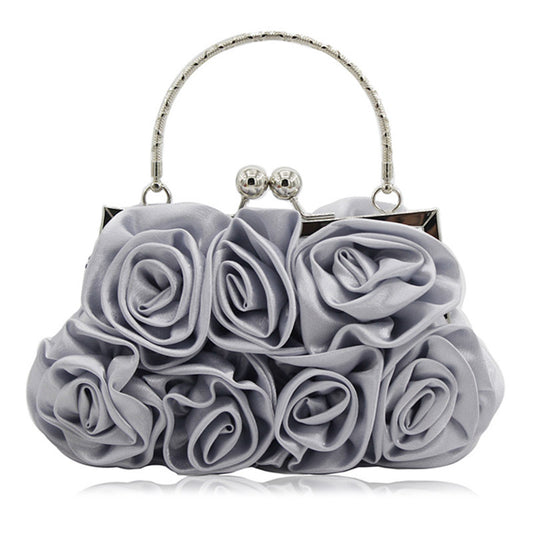 satin flower cloth bag handmade sewing 14 roses dinner bag satin cloth dress bag bride bag Damenhandtaschen, Damen-Clutch-Taschen, Satin, Hochzeit, Party, Valentinstag, Blumenmuster