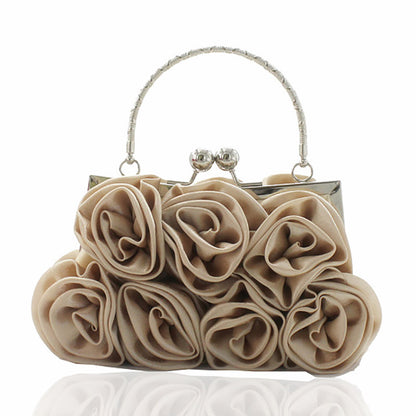 satin flower cloth bag handmade sewing 14 roses dinner bag satin cloth dress bag bride bag Damenhandtaschen, Damen-Clutch-Taschen, Satin, Hochzeit, Party, Valentinstag, Blumenmuster