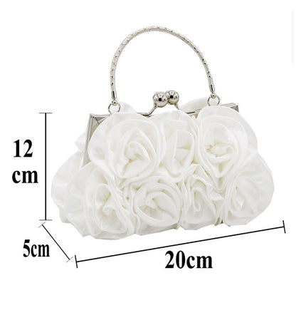 satin flower cloth bag handmade sewing 14 roses dinner bag satin cloth dress bag bride bag Damenhandtaschen, Damen-Clutch-Taschen, Satin, Hochzeit, Party, Valentinstag, Blumenmuster