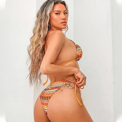 New swimsuit women's three-piece suit strappy skirt sexy printed bikini factory spot BIKINI