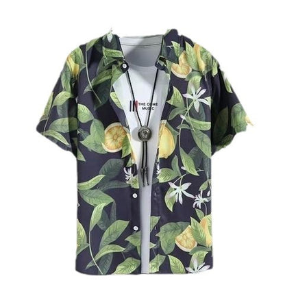 Summer short-sleeved shirts for men and women Hainan Sanya travel couples floral casual shirts summer Hong Kong style fashion