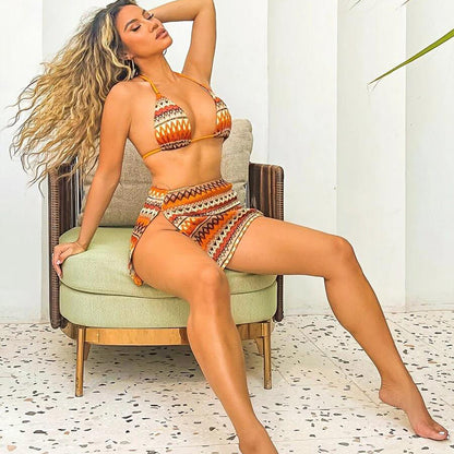 New swimsuit women's three-piece suit strappy skirt sexy printed bikini factory spot BIKINI