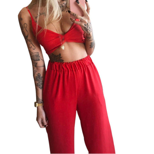 New sommer 2024 stock cross-border women's clothing printed sexy tube top loose wide-leg pants two-piece set