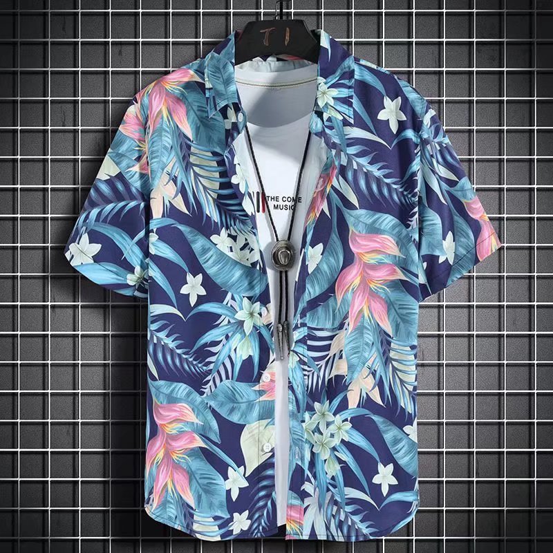 Summer short-sleeved shirts for men and women Hainan Sanya travel couples floral casual shirts summer Hong Kong style fashion