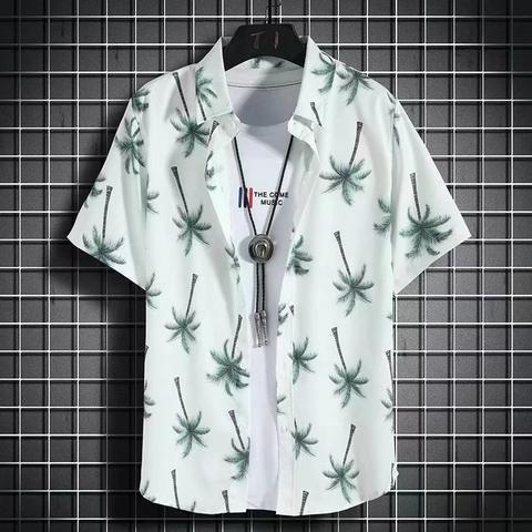 Summer short-sleeved shirts for men and women Hainan Sanya travel couples floral casual shirts summer Hong Kong style fashion