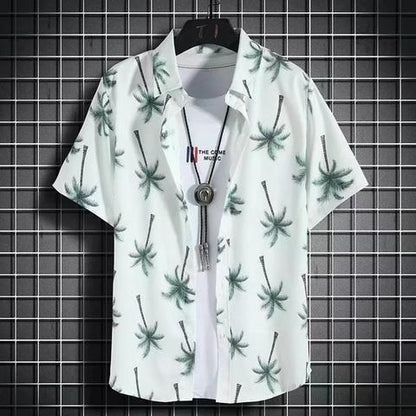 Summer short-sleeved shirts for men and women Hainan Sanya travel couples floral casual shirts summer Hong Kong style fashion