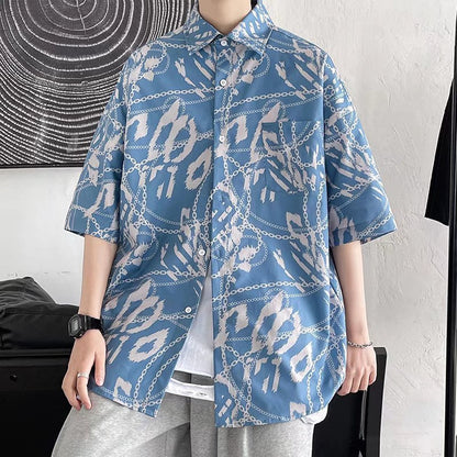 Summer short-sleeved shirts for men and women Hainan Sanya travel couples floral casual shirts summer Hong Kong style fashion