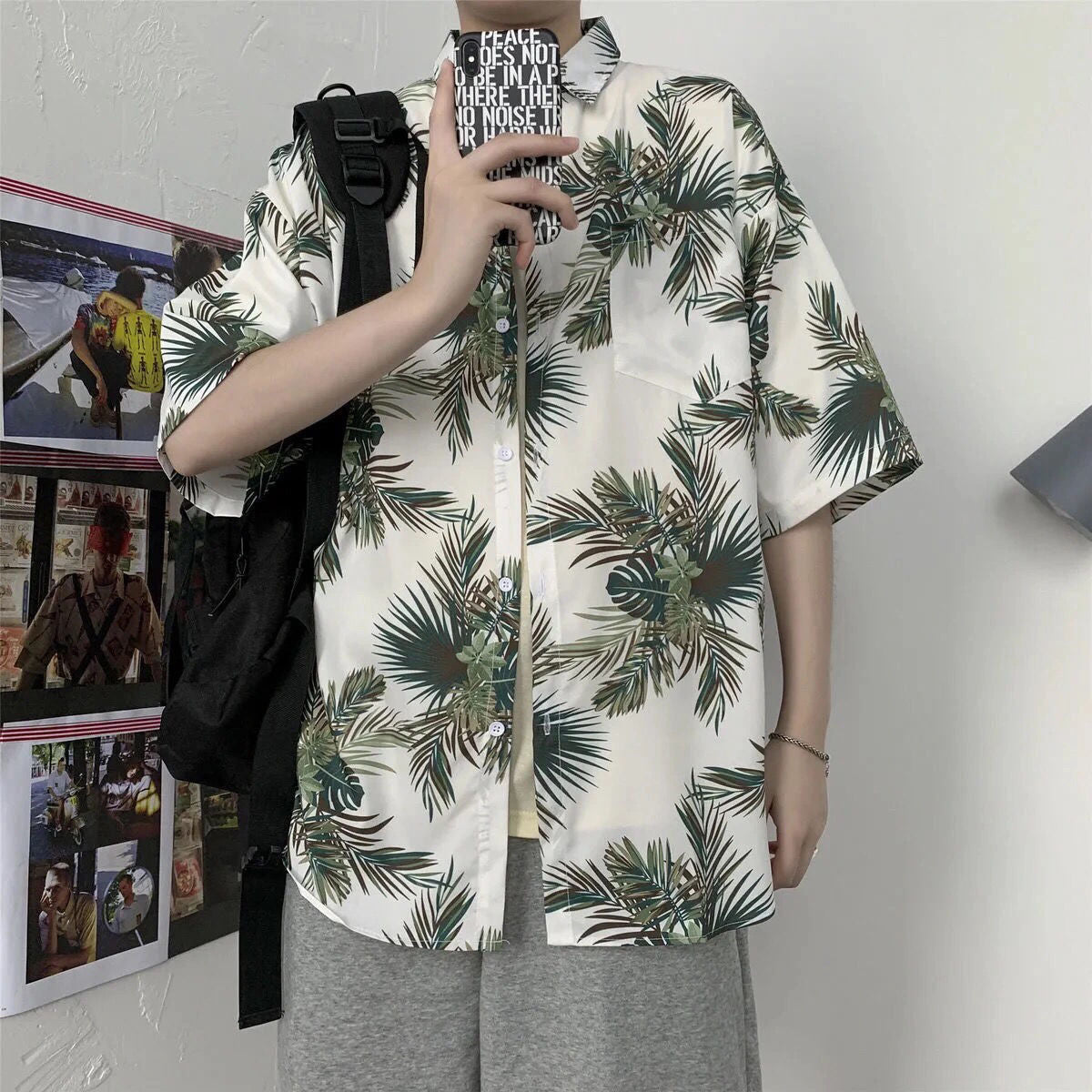 Summer short-sleeved shirts for men and women Hainan Sanya travel couples floral casual shirts summer Hong Kong style fashion
