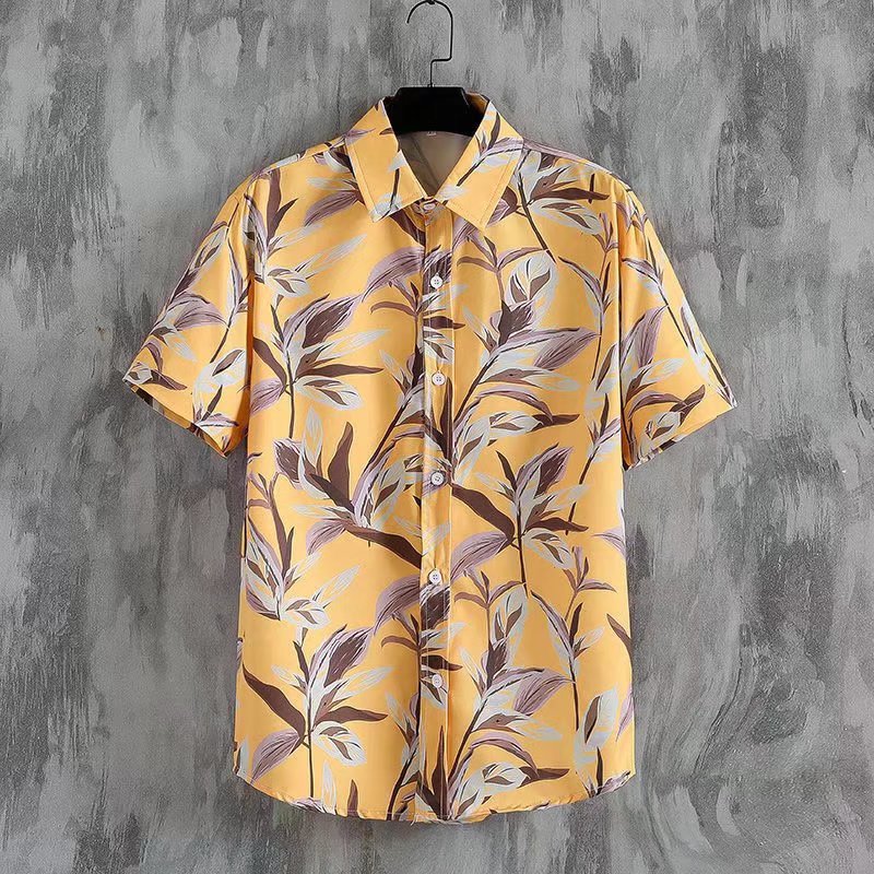 Summer short-sleeved shirts for men and women Hainan Sanya travel couples floral casual shirts summer Hong Kong style fashion