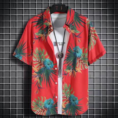 Summer short-sleeved shirts for men and women Hainan Sanya travel couples floral casual shirts summer Hong Kong style fashion