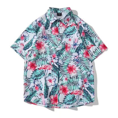 Summer short-sleeved shirts for men and women Hainan Sanya travel couples floral casual shirts summer Hong Kong style fashion
