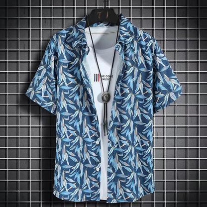 Summer short-sleeved shirts for men and women Hainan Sanya travel couples floral casual shirts summer Hong Kong style fashion