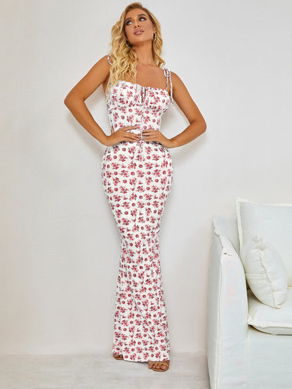 Western-style skirt for women 2024/25 summer new cross-border foreign trade Europe and America sexy waist floral suspender dress