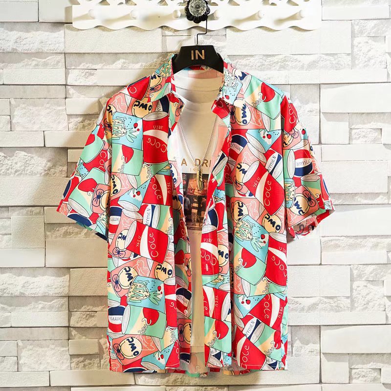 Summer short-sleeved shirts for men and women Hainan Sanya travel couples floral casual shirts summer Hong Kong style fashion