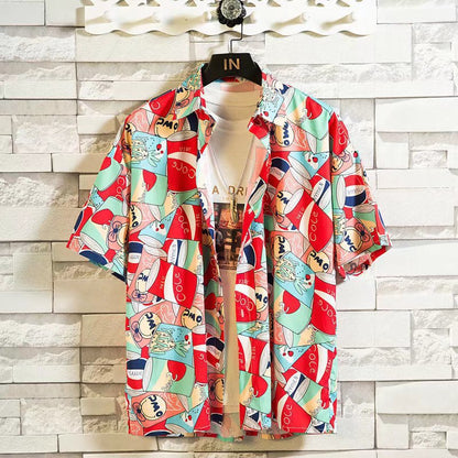 Summer short-sleeved shirts for men and women Hainan Sanya travel couples floral casual shirts summer Hong Kong style fashion