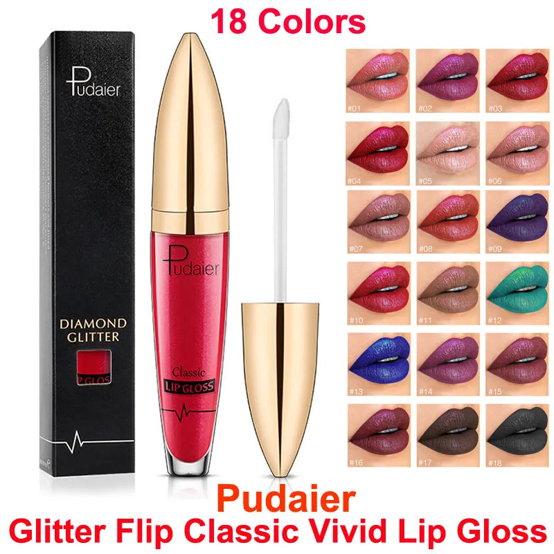 Pudaier Glitter Flip Matte Pearl Lip Gloss Non-stick Cup Diamond Lip Gloss
